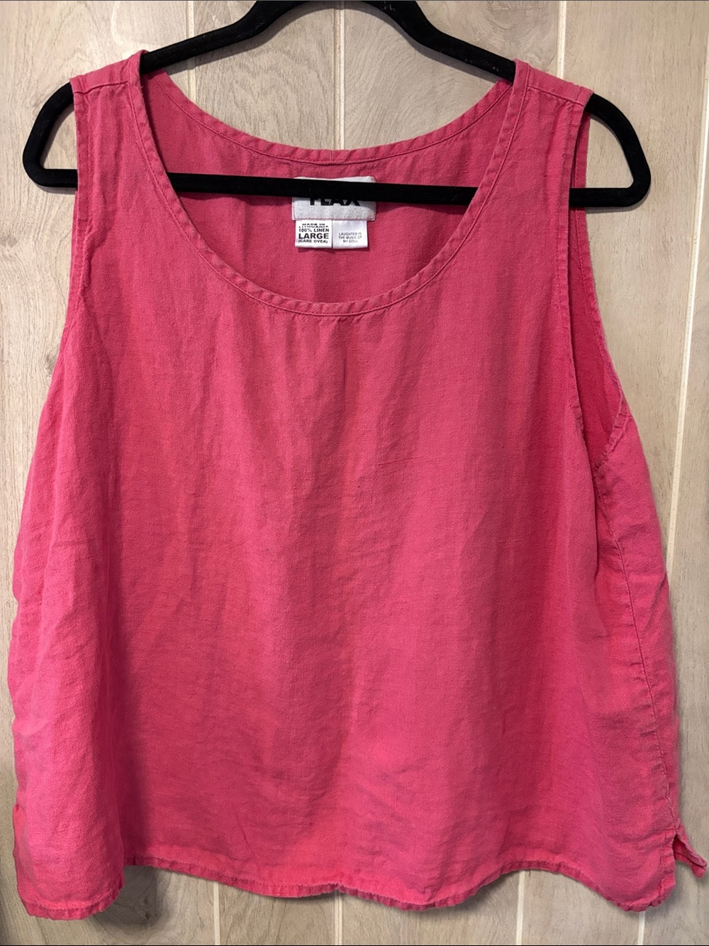 Flax Linen Scoop Neck Tank in Bright Pink Oversized Boho Lightweight Size L